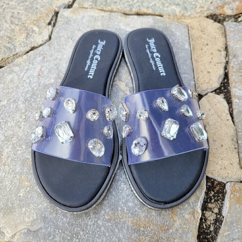Juicy Couture Silver Gem Yapper Slides Sandals Black Size 6